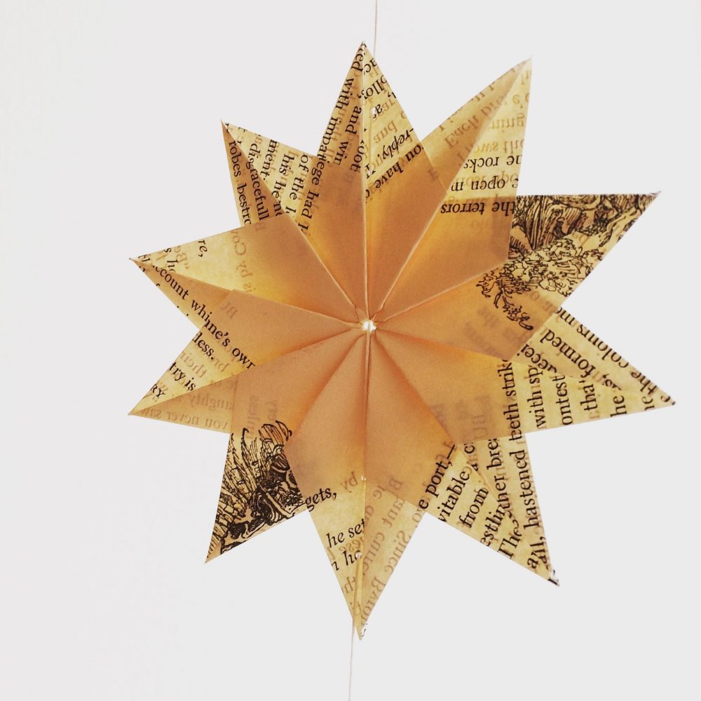 Upcycled paper origami star