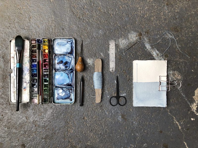 Make a stab binding with The Travelling Bookbinder - First stitch