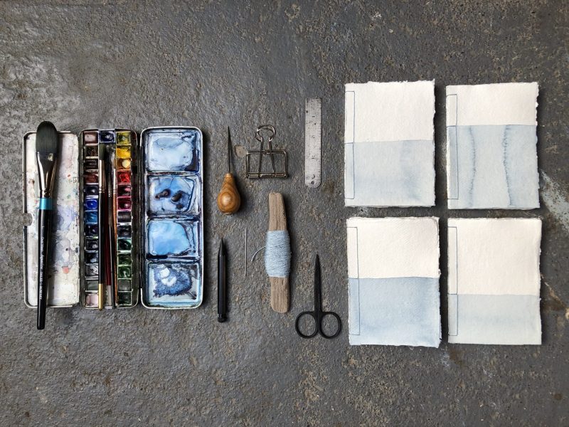 Make a stab binding with The Travelling Bookbinder - Four three hole stab bindings