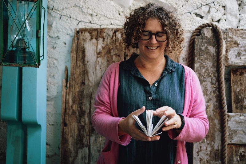 Rachel Hazell in the Byre on Iona. The Travelling Bookbinder. Photograph by Sarah Mason