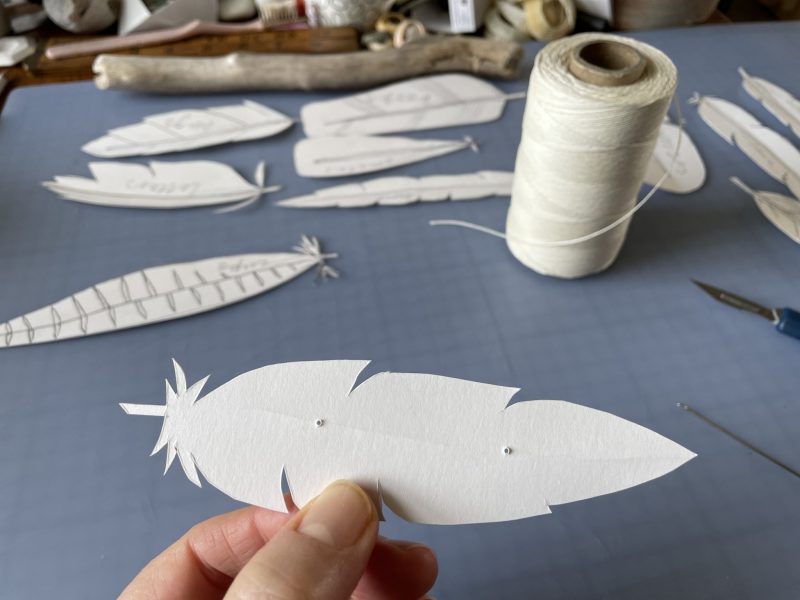 The Travelling Bookbinder: Bookart project: Twelve Gifts: Prick holes in each feather