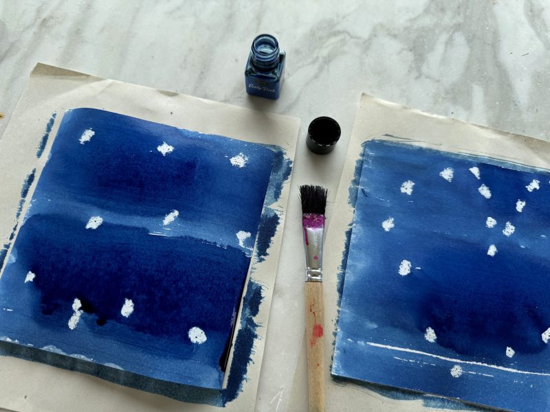 The Travelling Bookbinder: How to: Make a Star Map: Wax resist revealed under the ink